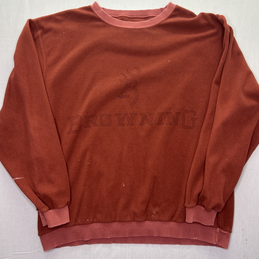 Vintage Browning Fleece Sweatshirt L Ghost Logo Burgundy Hunting Outdoors
